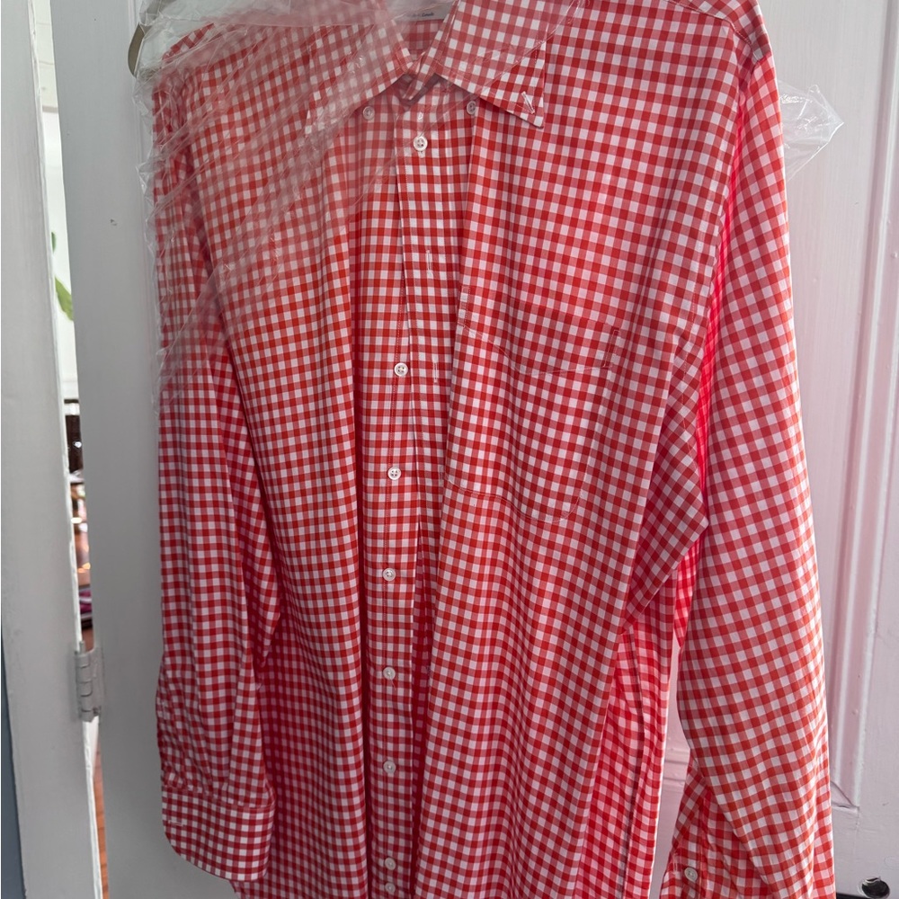 Ben silver men’s orange white gingham button down size large $215 retail